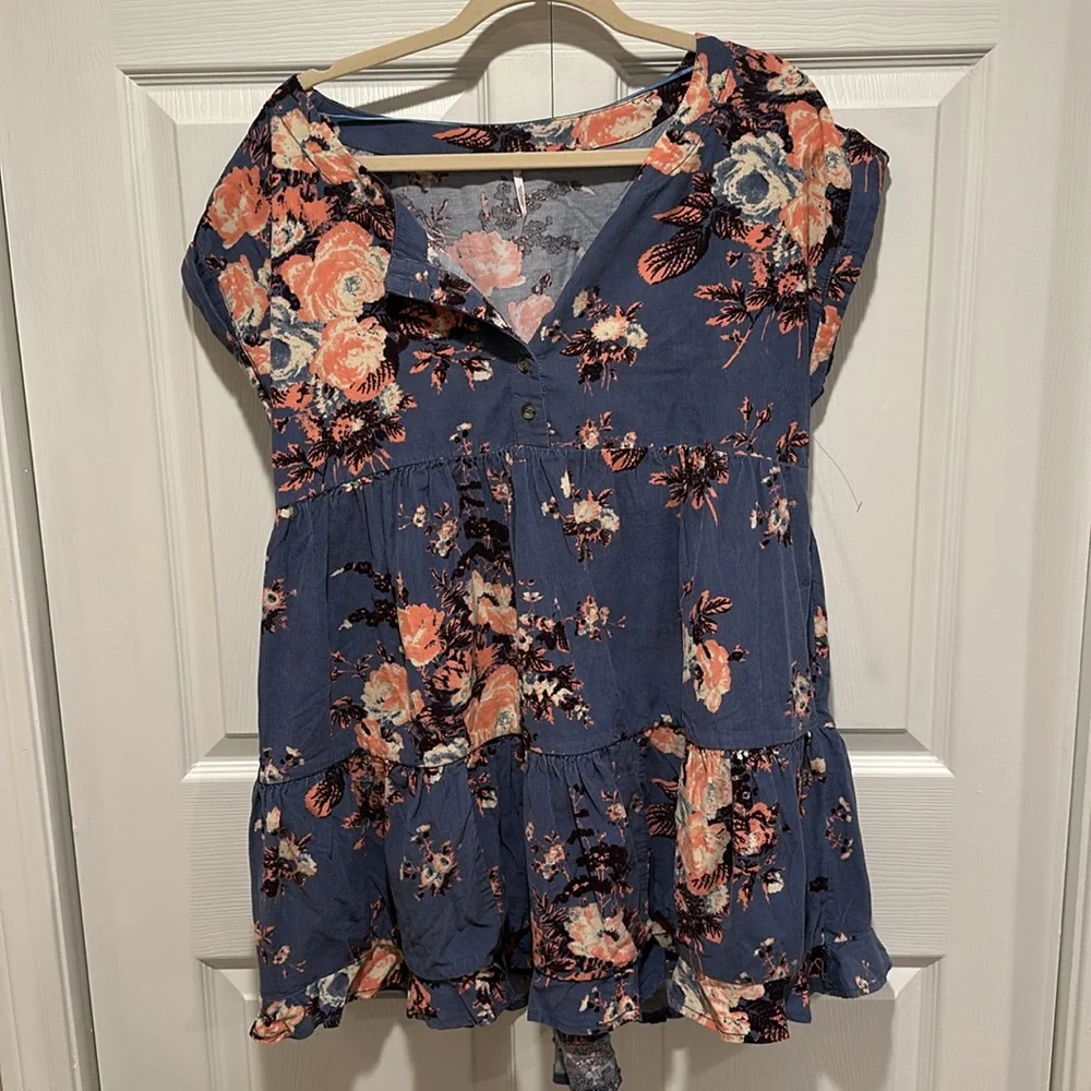 Free People Harper Mini Dress Micro Corduroy Blue Combo